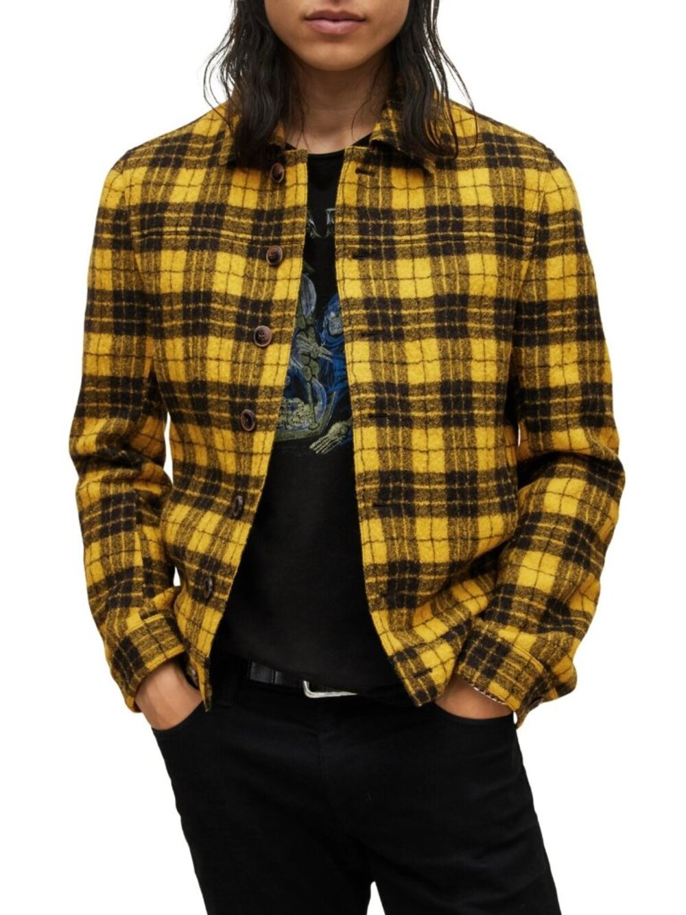 $998 John Varvatos Men's Searcy Plaid Blouson Wool Jacket Canary Size 52 / US 42